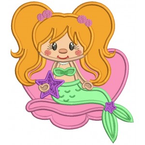 Mermaid Holding a Star Applique Machine Embroidery Design Digitized Pattern